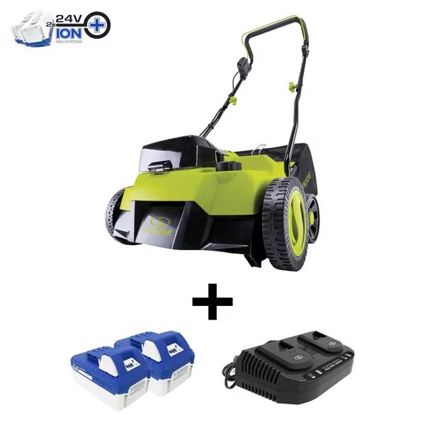 Sun Joe 48V iON+ Cordless 15-Inch 5-Position Walk-Behind Lawn Dethatcher, Sun Joe, Mfr#: 24V-X2-DTS15